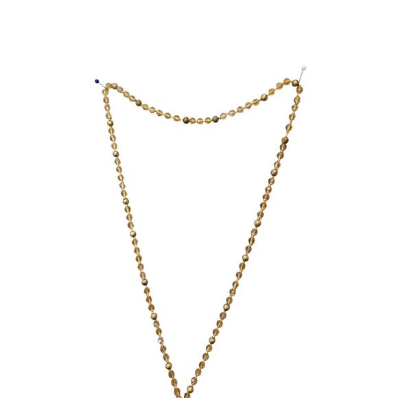 Goldtone and Beige Crystal Knot Necklace Tassel 40" Overhead - Picture 5 of 6